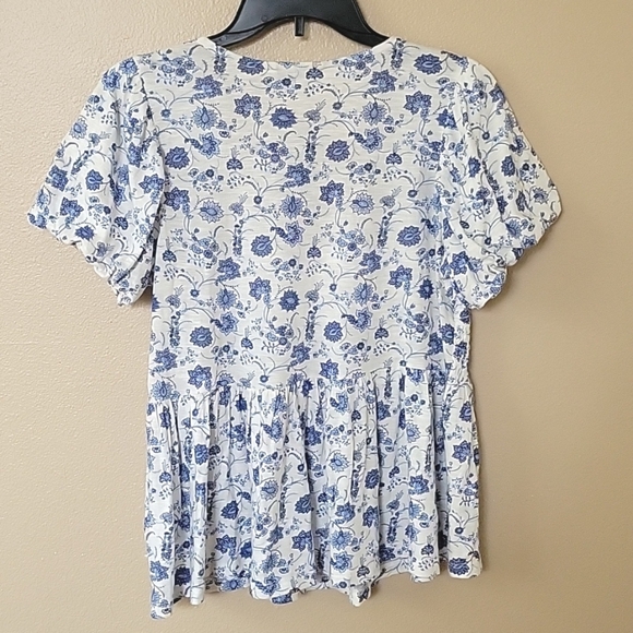 Lucky Brand Womens Floral Puff Sleeve Smocked Blouse - Size Medium - Picture 7 of 8
